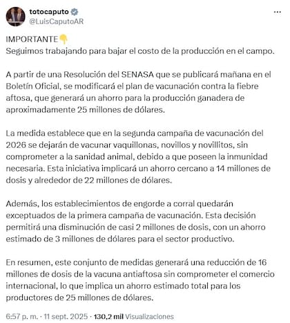 El mensaje del ministro de Economía, Luis Caputo