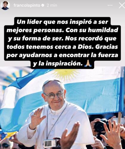 El mensaje del piloto argentino Franco Colapinto tras la muerte del papa Francisco
