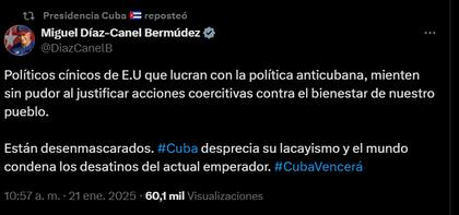 El mensaje del presidente cubano a través de las redes sociales por las políticas migratorias de EE.UU.