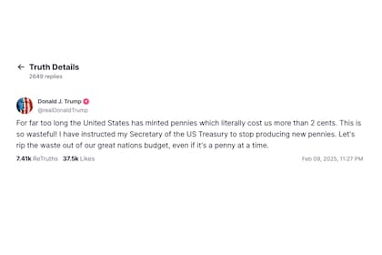 El mensaje del presidente Trump puso en vilo al mercado del coleccionismo (Captura de Truth Social)