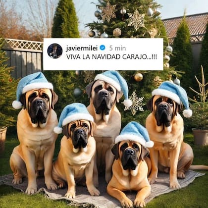 El mensaje navideño de Milei, con una imagen de sus perros hecha con IA