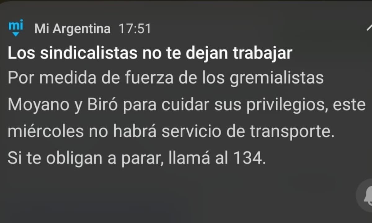 Paro de transporte: el Gobierno utilizó la App MiArgentina para criticar a los gremialistas