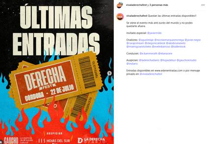 El mensaje publicado hace dos días en la cuenta de Instagram que organiza el evento (Foto: Captura /@vivaladerechafest)