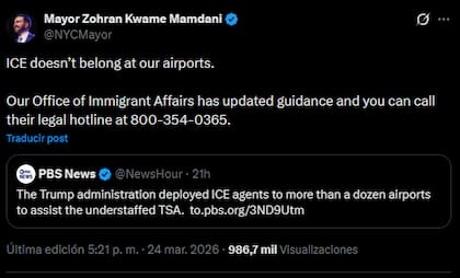 El mensaje publicado por Mamdani en sus redes sociales