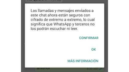 El mensaje que alerta de la activación del cifrado en Whatsapp