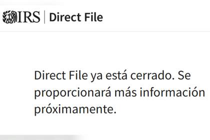 El mensaje que aparece en el sitio web del IRS sobre el programa