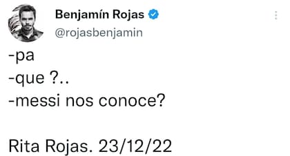 El mensaje que compartió Benjamín Rojas en su cuenta de Twitter @rojasbenjamín