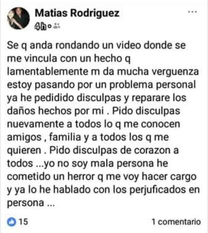 El mensaje que compartió el profesor de gimnasia en su perfil de Facebook.
