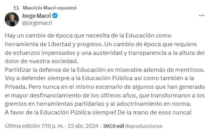El mensaje que compartió Mauricio Macri