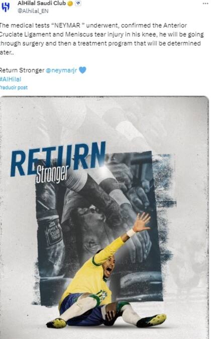 El mensaje que confirmó la lesión de Neymar
