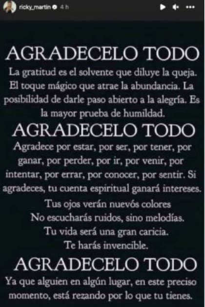 El mensaje que dejó Ricky Martin en sus redes sociales por el día de Acción de Gracias