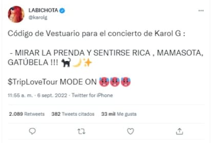 El mensaje que Karol G compartió en su cuenta de Twitter