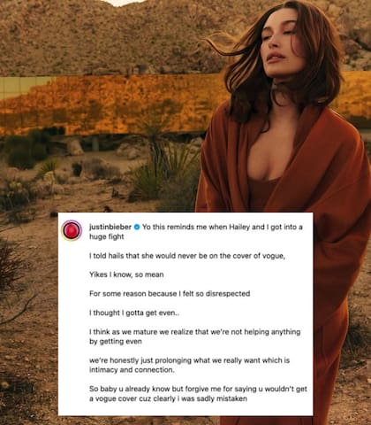 El mensaje que publicó Justin Bieber sobre Hailey Bieber y que después eliminó (Foto: Instagram @justinbieber)