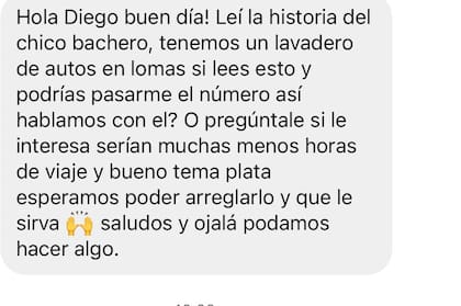 El mensaje que recibió Diego por parte del dueño de un lavadero ubicado en Lomas de Zamora