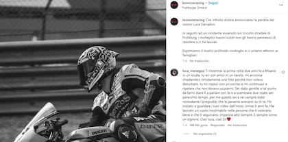 El mensaje que subió la escudería Broncos Racing para anunciar la triste noticia de la muerte de Luca
