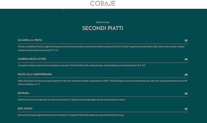 El menú de Coraje, el restaurante de Agustina Gandolfo y Lautaro Martínez en Italia