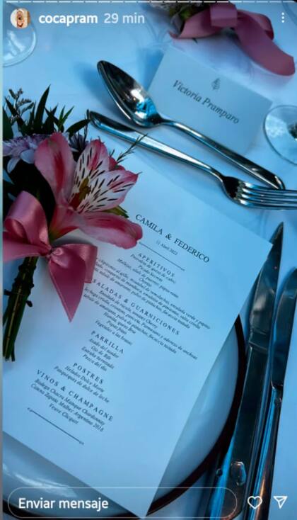 El menú de la boda con los nombres de los novios