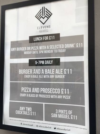 El menú del bar de Bale, con su propia cerveza