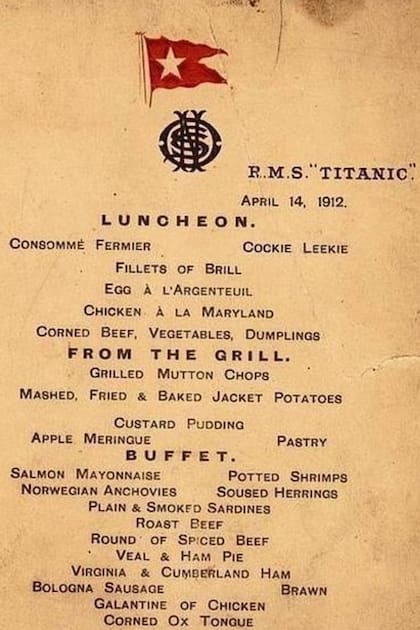 El menú del último almuerzo servido en el restaurante de la primera clase del Titanic sobrevivió al naufragio gracias a que una pasajera se lo guardó en su cartera