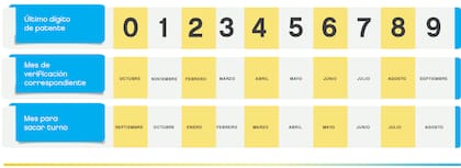 El mes en el que se debe realizar la VTV según la terminación de la patente. (Página web del Gobierno de la Ciudad).