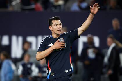 El mexicano Hirving "Chucky" Lozano, de San Diego, festeja su gol en el partido del sábado 5 de abril de 2025, ante los Sounders de Seattle (Meg McLaughlin/The San Diego Union-Tribune via AP)