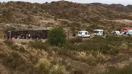 El micro volcado al costado de la ruta nacional