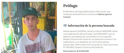 El Ministerio de Seguridad Nacional ofrece una recompensa por el narco Matías Gazzani