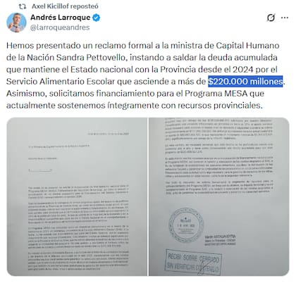 El ministro de Desarrollo de la Comunidad de la provincia de Buenos Aires, Andrés Larroque, informó que se presentó un "reclamo formal" a la ministra Pettovello