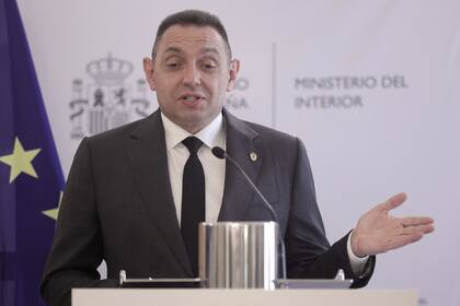 El ministro de Interior serbio, Aleksandar Vulin, comparece en rueda de prensa, después de una reunión con su homólogo de España, en la sede del Ministerio, a 22 de julio de 2021, en Madrid (España).