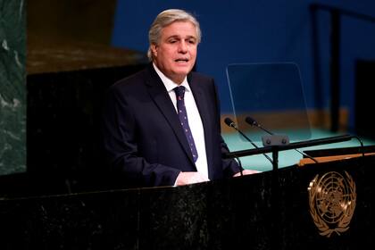 El ministro de Relaciones Exteriores de Uruguay, Francisco Bustillo, en la 77ma sesión de la Asamblea General de las Naciones Unidas, el lunes 26 de septiembre de 2022