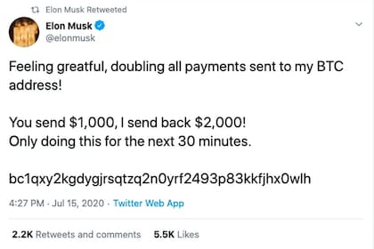Así aparecía el tuit en la cuenta de Elon Musk, que luego fue eliminado