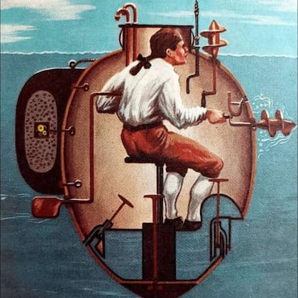 El modelo de submarino Turtle era para el uso de una sola persona, tal como se ve en este ilustración