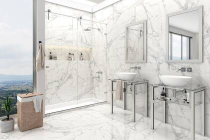 El modelo Steel Front, con un paño fijo y uno deslizante, en cristal templado de 8 a 10 milímetros y barandillas y rodamientos de acero inoxidable.