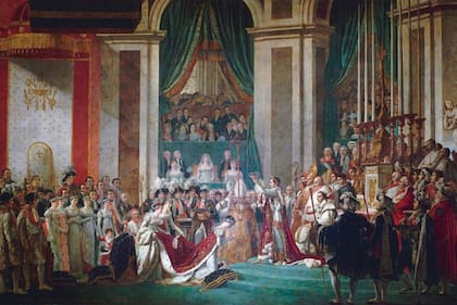 El momento en que Napoleón corona a Josefina, representado por el artista Jacques-Louis David.