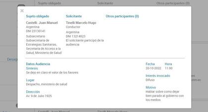 El motivo consignado en el Registro de Audiencias.