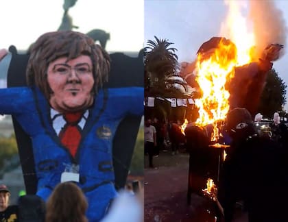 El muñeco del Presidente que fue quemado durante el acto