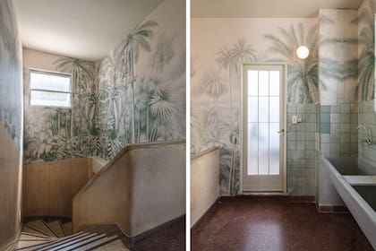 El mural (Cápsula Paper) se eligió en sintonía con el verde de los azulejos Vicri existentes. Los piletones de uso común ya estaban, y los renovaron con cemento alisado, nuevas griferías (FV) y plafones (Griscan).