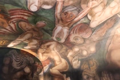 Detalle del mural de David Siqueiros pintado en el sótano de la quinta de Natalio Botana, que se encuentra en la Casa Rosada