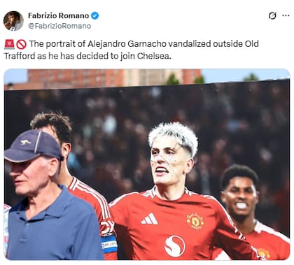 El mural de Garnacho violentado por los simpatizantes (X: @FabrizioRomano)