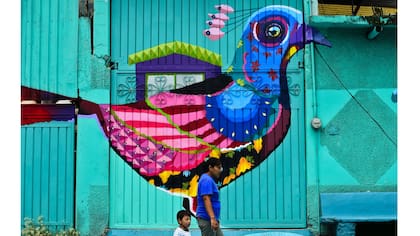 El mural del artista mexicano Senkoe, pintado en un portón
