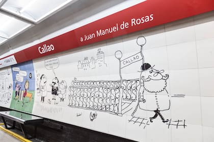 El mural en homenaje a Landrú que se puede ver en la estación Callao de la línea E de subte