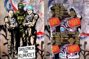 El mural Human Shields, del artista aleXsandro Palombo, fue vandalizado en Roma