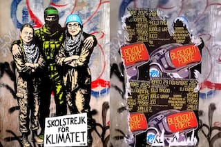 Vandalizaron un mural del Banksy italiano sobre Greta Thunberg y Francesca Albanese en Roma