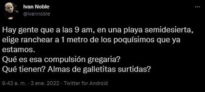 El músico se quejó de la gente que se amontona en la playa. Fuente: Twitter