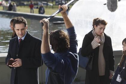 El músico uruguayo, en su debut como actor, y Valeria Bertuccelli, durante el rodaje del film