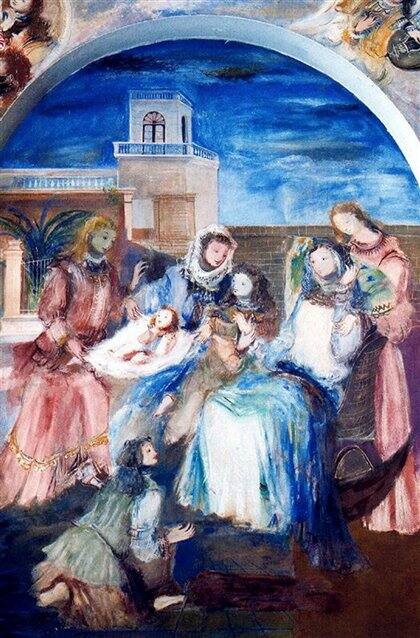 El nacimiento de Jesús, mural de Raúl Soldi finalizado en 1976 en la capilla de Glew