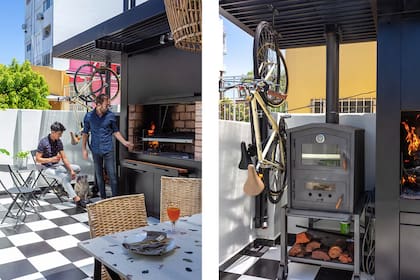 El negro de la parrilla se da la mano con el piso damero.