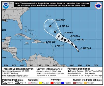 El NHC anticipa que la depresión alcanzará categoría de tormenta tropical antes de la medianoche del miércoles