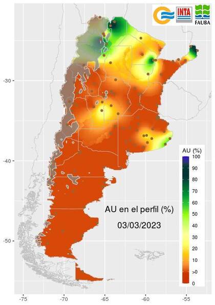 El nivel actual del agua útil en el perfil del suelo, que es la lámina de agua aprovechable por los cultivos hasta un metro de profundidad.