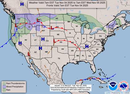 El noreste y los Grandes Lagos experimentarán condiciones variables con intervalos de sol y nubes tras el paso de un frente frío, el primero de una serie de sistemas que afectarán la región durante la semana